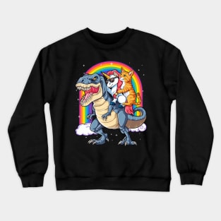 Cat Unicorn Riding Dinosaur T rex Kitten Lover Space Galaxy Crewneck Sweatshirt